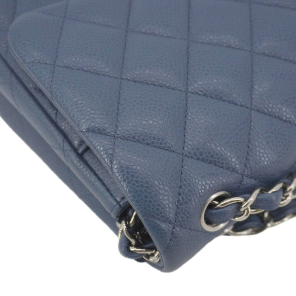 CHANEL Classic Jumbo Double Flap Quilted Caviar Leather Shoulder Bag Blue