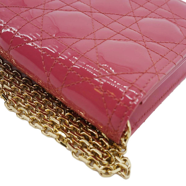 CHRISTIAN DIOR Lady Dior Patent Cannage Leather Chain Pouch Bag Pink
