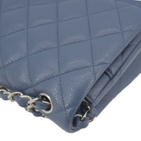 CHANEL Classic Jumbo Double Flap Quilted Caviar Leather Shoulder Bag Blue