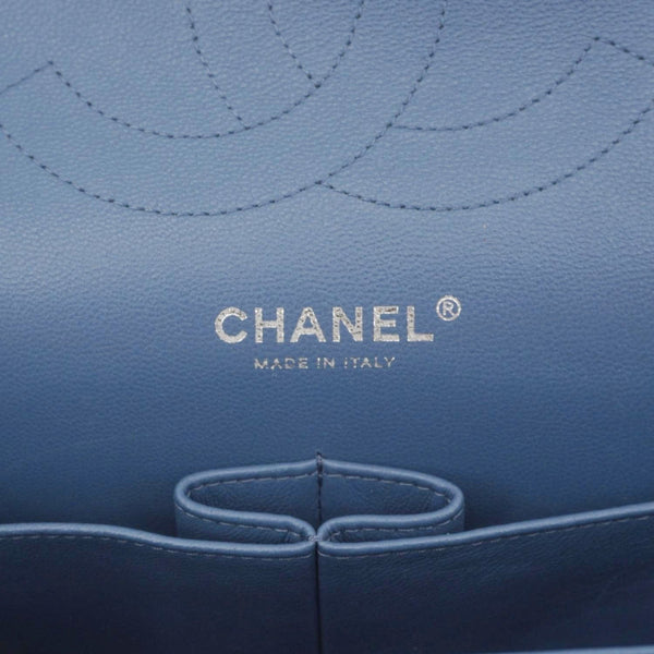 CHANEL Classic Jumbo Double Flap Quilted Caviar Leather Shoulder Bag Blue
