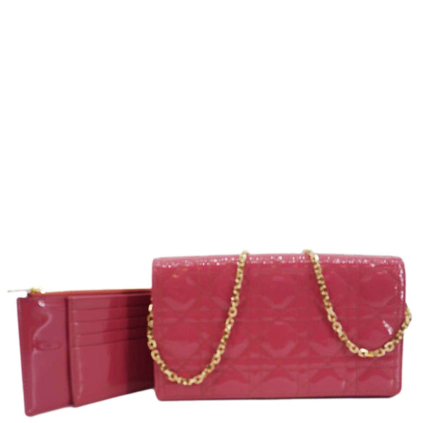 CHRISTIAN DIOR Lady Dior Patent Cannage Leather Chain Pouch Bag Pink