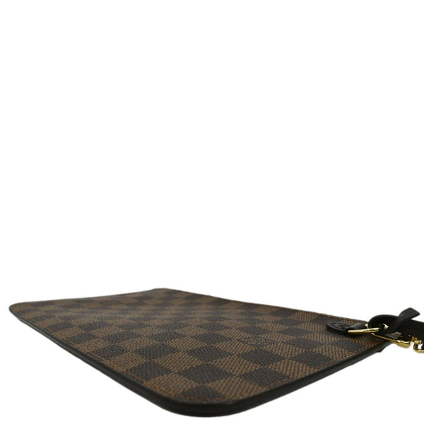 LOUIS VUITTON Neverfull Damier Ebene Pochette Wristlet Pouch Rose Ballerine
