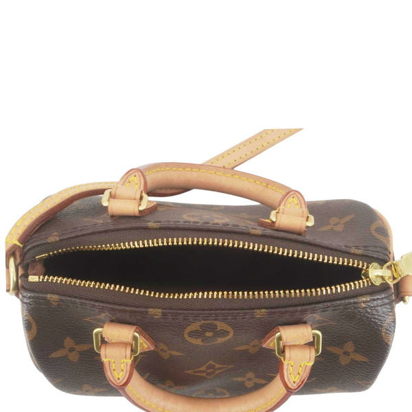 LOUIS VUITTON Nano Speedy Bandouliere Monogram Canvas Crossbody Bag Brown