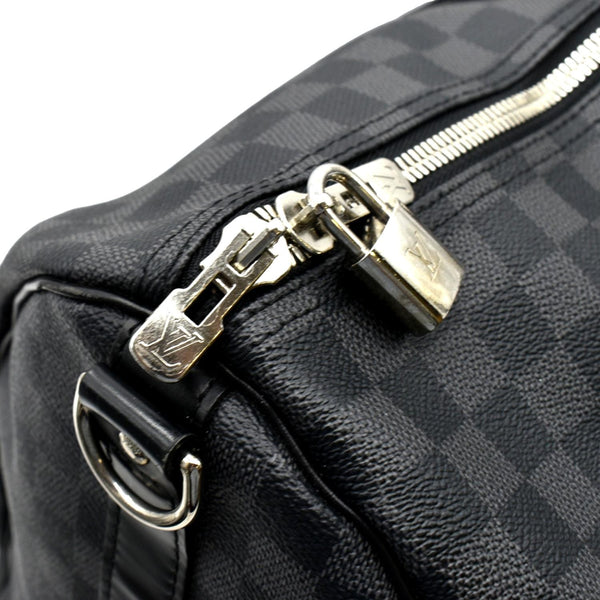LOUIS VUITTON Keepall 55 Damier Graphite Bandouliere Travel Bag Black