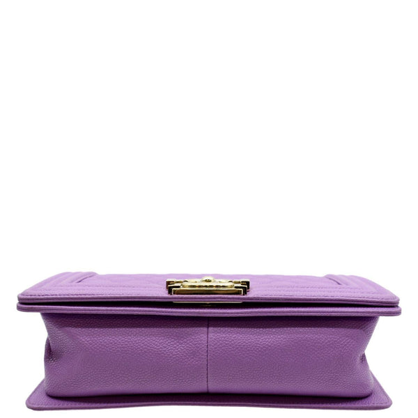 CHANEL Medium Boy Flap Quilted Caviar Leather Shoulder Bag Purple