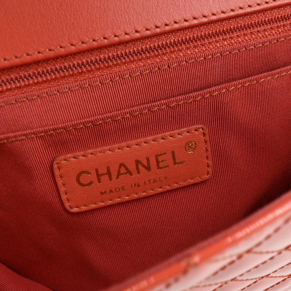 CHANEL Valentines Classic Flap Quilted Patent Leather Shoulder Bag Red