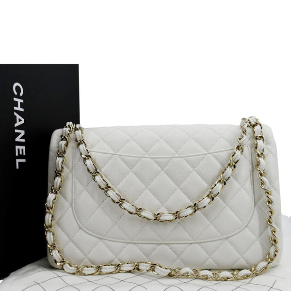 Chanel White Quilted Caviar Leather Jumbo Flap Shoulder Bag