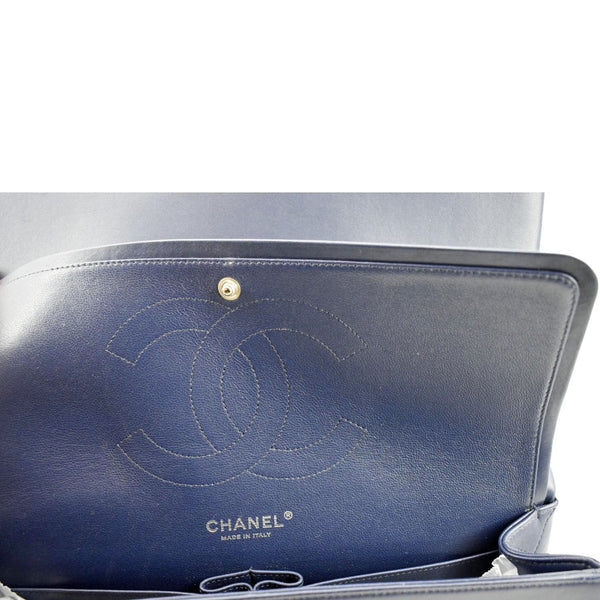 CHANEL Classic Jumbo Double Flap Quilted Caviar Leather Shoulder Bag Blue