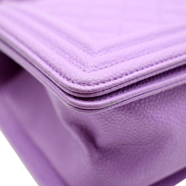 CHANEL Medium Boy Flap Quilted Caviar Leather Shoulder Bag Purple