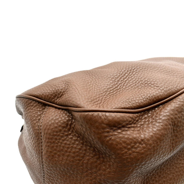 PRADA Logo Leather Hobo Bag Tan