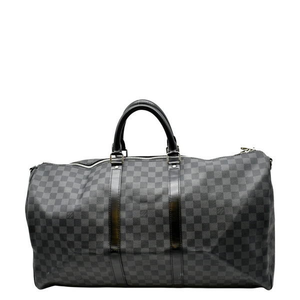 LOUIS VUITTON Keepall 55 Damier Graphite Bandouliere Travel Bag Black