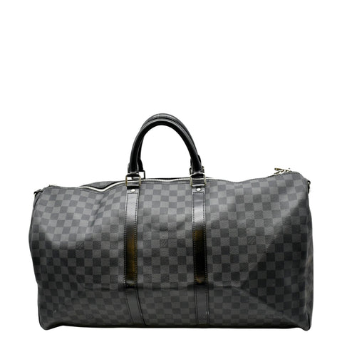 LOUIS VUITTON Keepall 55 Damier Graphite Bandouliere Travel Bag Black