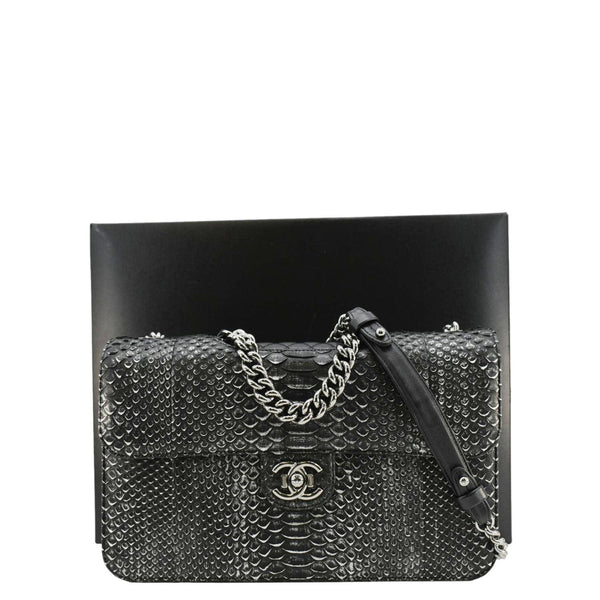 CHANEL Perfect Edge Large Flap Snakeskin Shoulder Bag Black