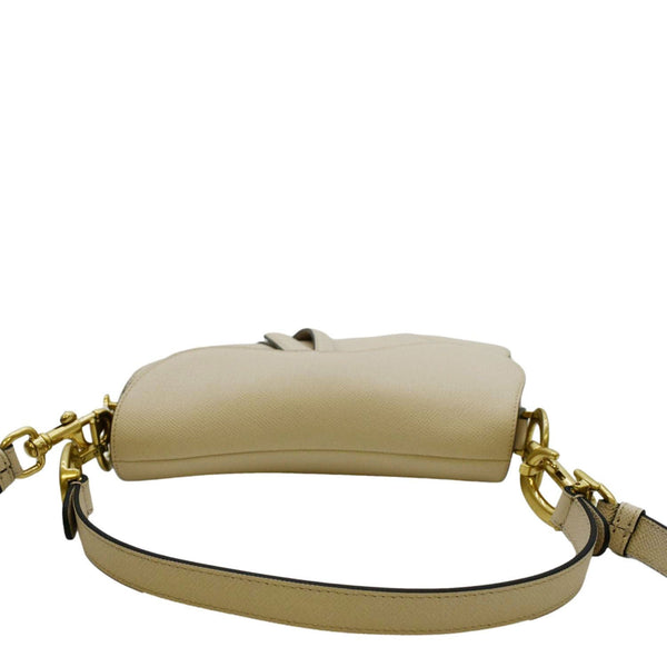 CHRISTIAN DIOR Saddle Grained Calfskin Leather Satchel Shoulder Bag Caramel Beige