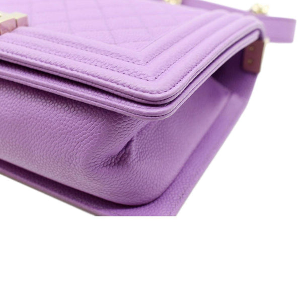 CHANEL Medium Boy Flap Quilted Caviar Leather Shoulder Bag Purple