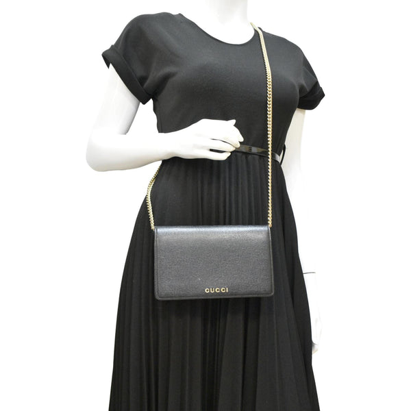 GUCCI Script Leather Chain Wallet Bag Black dummy look