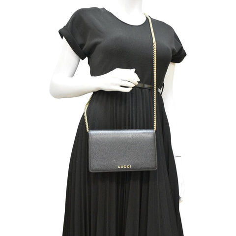 GUCCI Script Leather Chain Wallet Bag Black dummy look