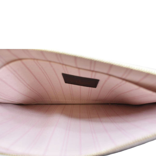 LOUIS VUITTON Neverfull Damier Ebene Pochette Wristlet Pouch Rose Ballerine