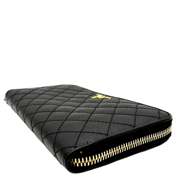 PRADA Zip Around Leather & Nylon Wallet Black