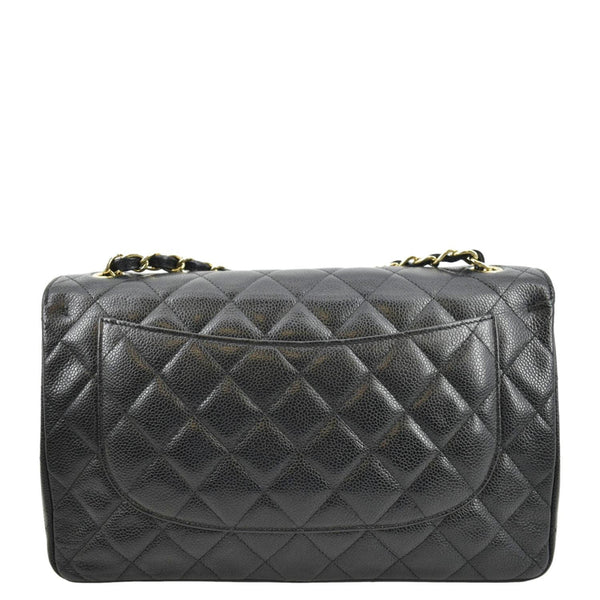 CHANEL Classic Jumbo Double Flap Quilted Caviar Leather Shoulder Bag Black