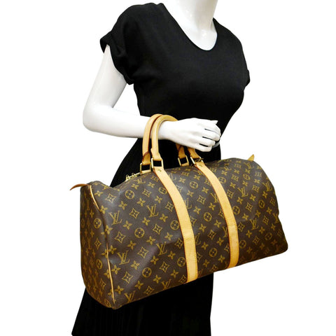 LV Keepall 45 Monogram Canvas Travel Bag Brown for women.