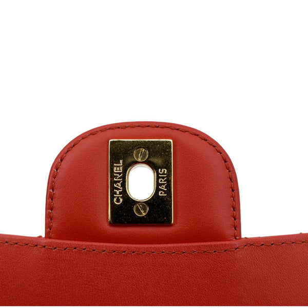 CHANEL Valentines Classic Flap Quilted Patent Leather Shoulder Bag Red
