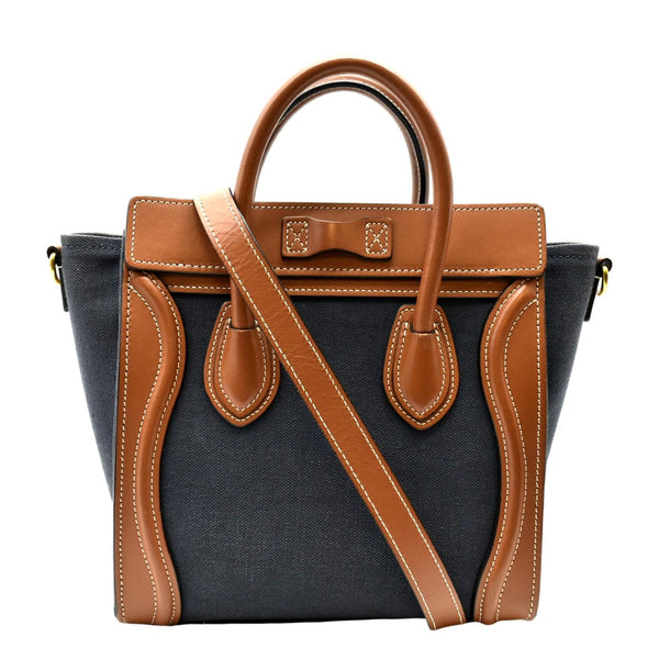 CELINE Luggage Denim Leather Tote Crossbody Bag Bicolor