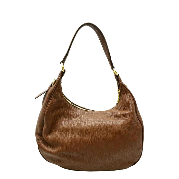 PRADA Logo Leather Hobo Bag Tan