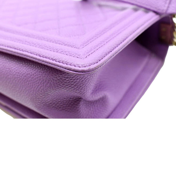 CHANEL Medium Boy Flap Quilted Caviar Leather Shoulder Bag Purple