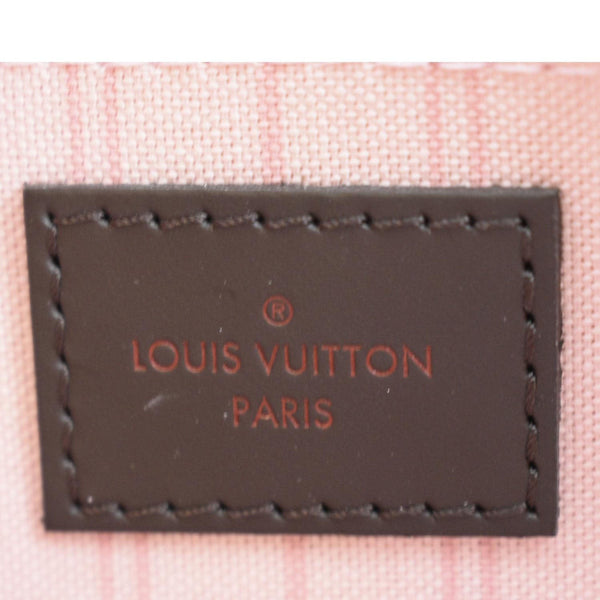 LOUIS VUITTON Neverfull Damier Ebene Pochette Wristlet Pouch Rose Ballerine