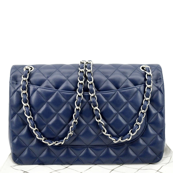 CHANEL Classic Jumbo Double Flap Quilted Caviar Leather Shoulder Bag Blue