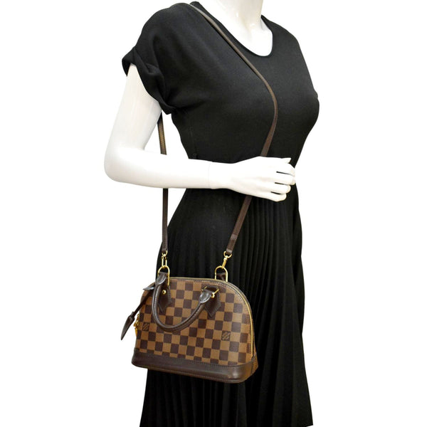 LOUIS VUITTON Alma BB Damier Ebene Satchel Crossbody Bag Brown