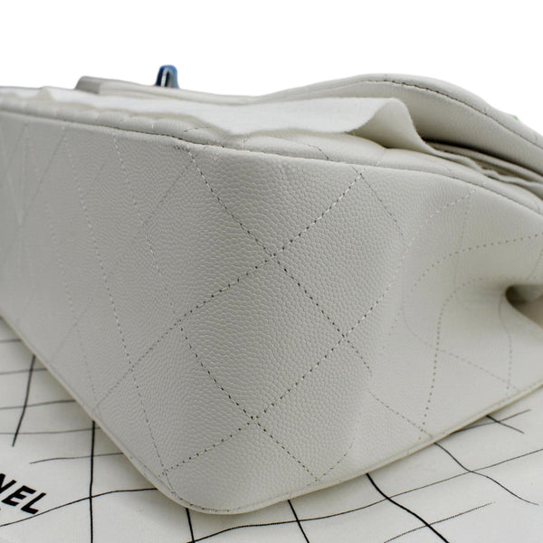 Chanel White Quilted Caviar Leather Jumbo Flap Shoulder Bag