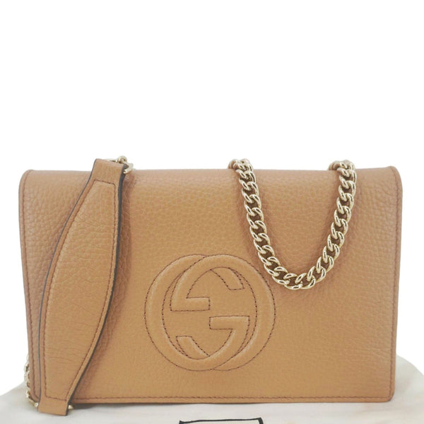 GUCCI Soho Leather Wallet On Chain Crossbody Bag Brown 598211