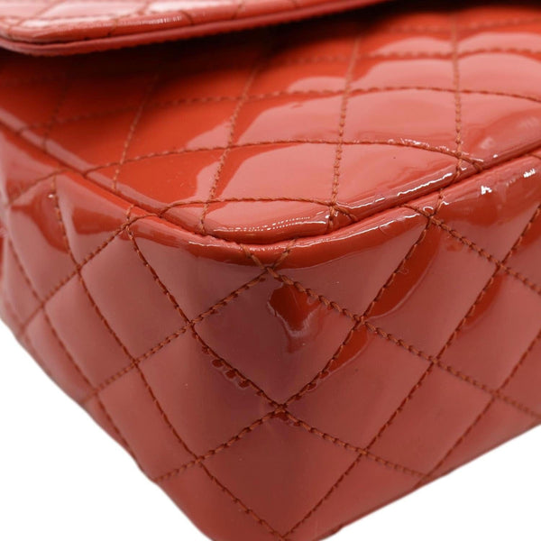 CHANEL Valentines Classic Flap Quilted Patent Leather Shoulder Bag Red