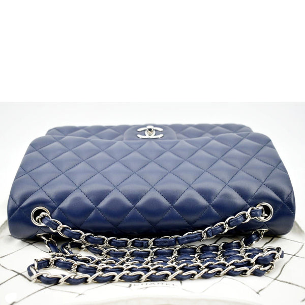CHANEL Classic Jumbo Double Flap Quilted Caviar Leather Shoulder Bag Blue