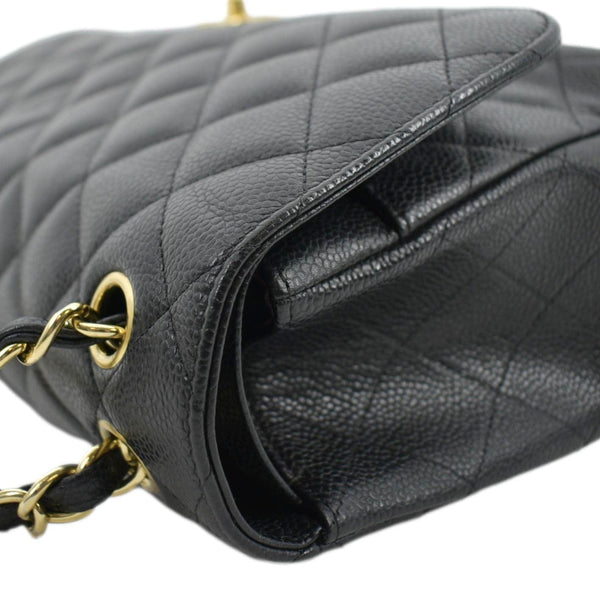 CHANEL Classic Jumbo Double Flap Quilted Caviar Leather Shoulder Bag Black