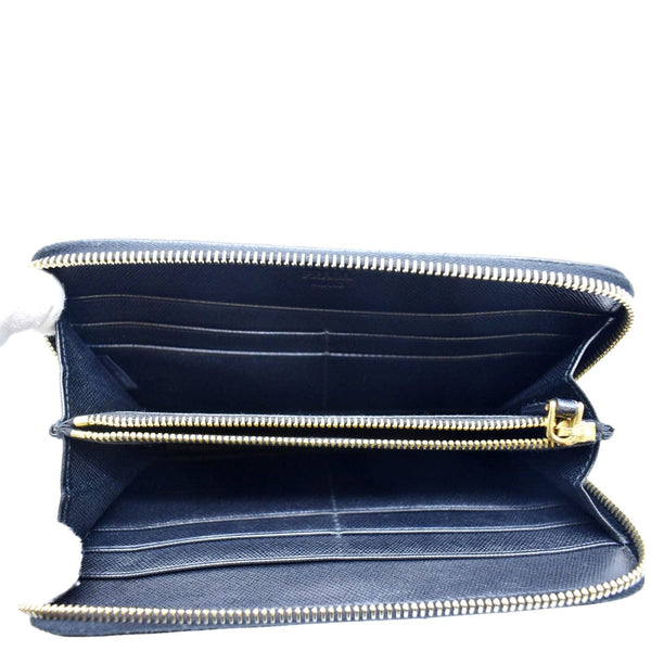 PRADA Zip Around Leather & Nylon Wallet Black