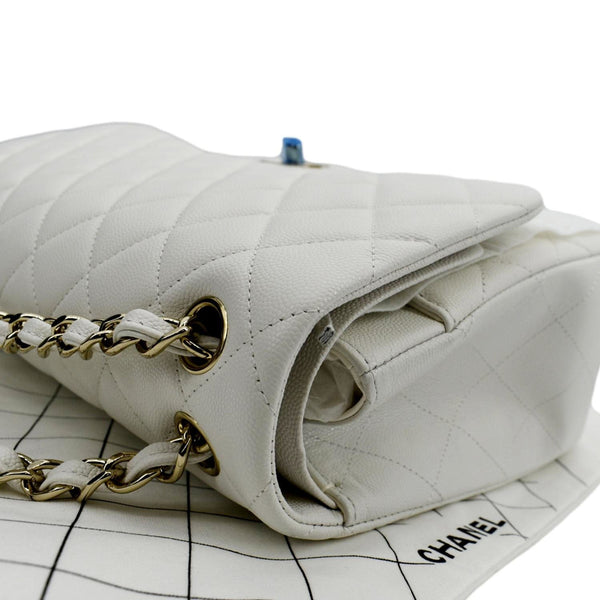 Chanel White Quilted Caviar Leather Jumbo Flap Shoulder Bag