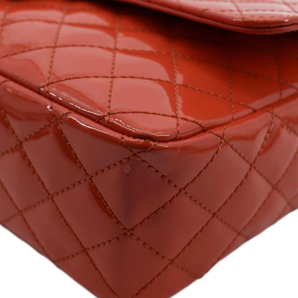 CHANEL Valentines Classic Flap Quilted Patent Leather Shoulder Bag Red
