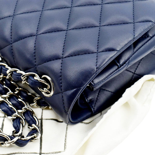 CHANEL Classic Jumbo Double Flap Quilted Caviar Leather Shoulder Bag Blue