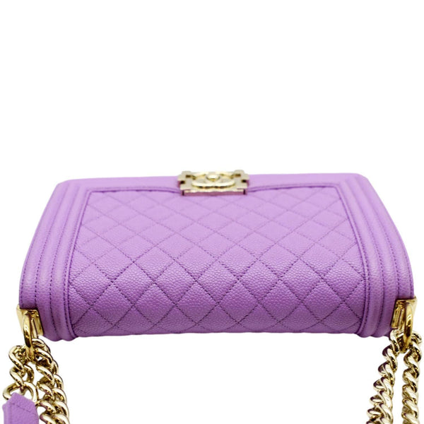 CHANEL Medium Boy Flap Quilted Caviar Leather Shoulder Bag Purple