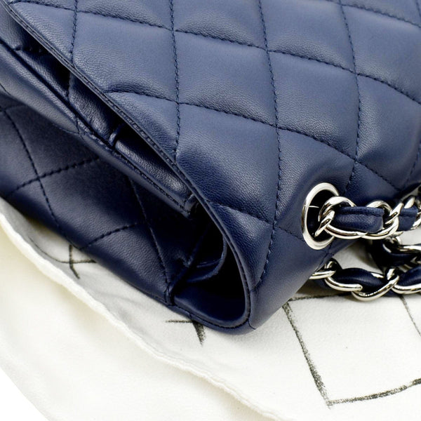 CHANEL Classic Jumbo Double Flap Quilted Caviar Leather Shoulder Bag Blue