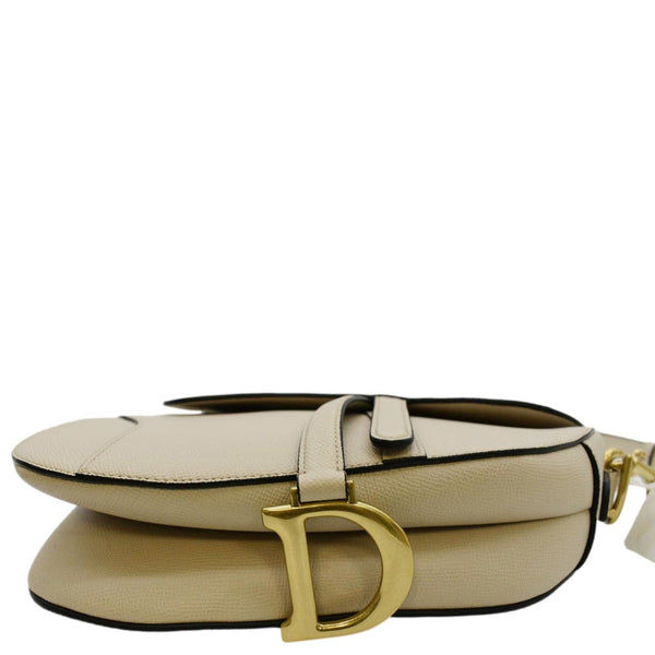 CHRISTIAN DIOR Saddle Grained Calfskin Leather Satchel Shoulder Bag Caramel Beige