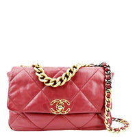 CHANEL 19 Quilted Lambskin Leather Flap Shoulder Bag Red
