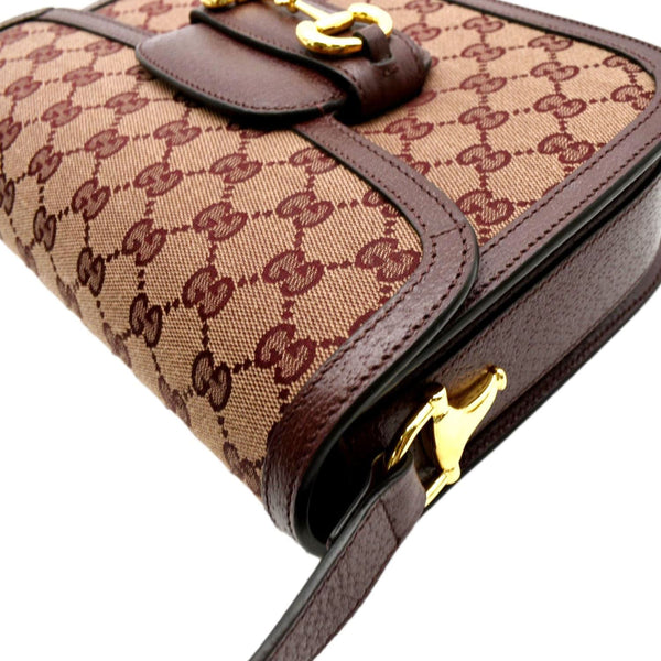 GUCCI Horsebit 1955 GG Supreme Canvas Shoulder Bag Burgundy 602204