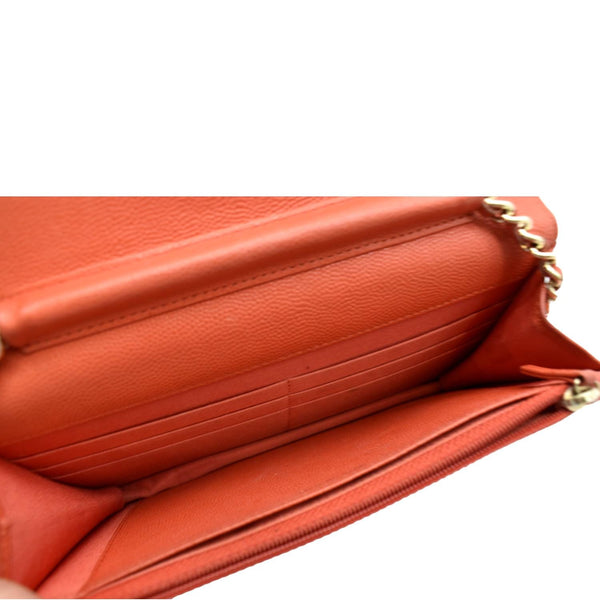 CHANEL WOC Quilted Caviar Leather Crossbody Wallet Red Orange