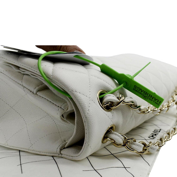 Chanel White Quilted Caviar Leather Jumbo Flap Shoulder Bag