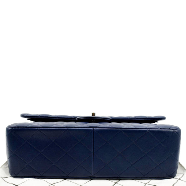 CHANEL Classic Jumbo Double Flap Quilted Caviar Leather Shoulder Bag Blue