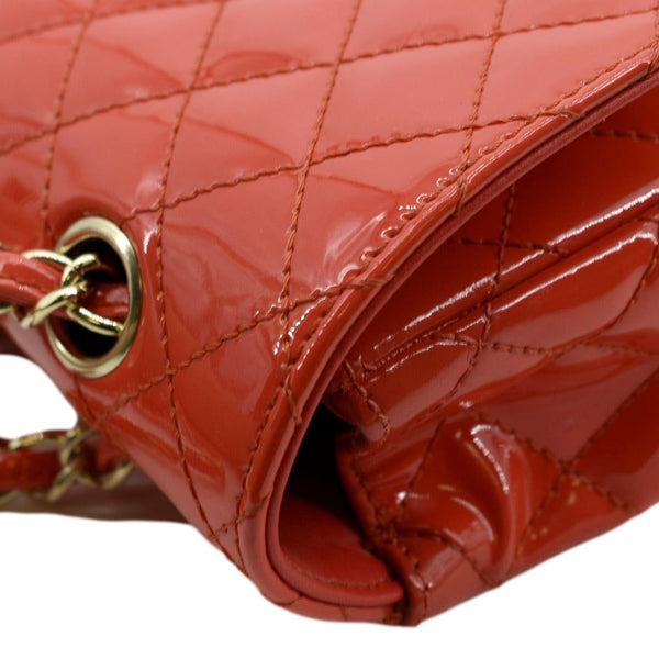 CHANEL Valentines Classic Flap Quilted Patent Leather Shoulder Bag Red